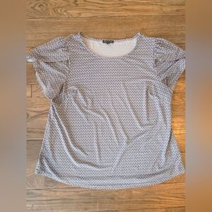 Adrianna Papell White and Brown Geometric Short Sleeve Top